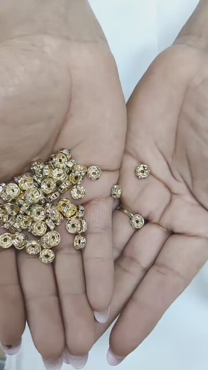 Gold Filled Look, EP 14k 8MM Rhinestone Roundel Spacer Bead  for jewelry making jewelry making supplies - detail image 5
