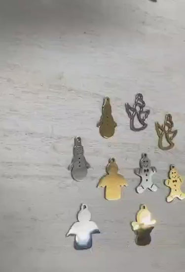 Angel Pendant Charms Holiday Collection: Stainless Steel Festive Motifs for Jewelry Making (Snowman, Gingerbread Man, Angels, 6pcs)