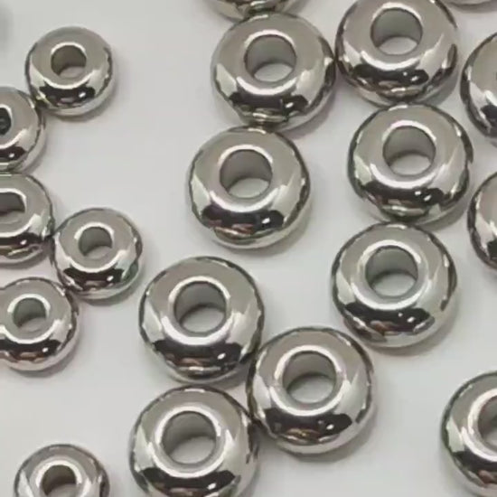 Plain Spacer Beads Roundel Stainless Steel, Silver Tone Finish (Size 6x3mm & 8x4mm, Hole 1.5-2mm, Durable Material)