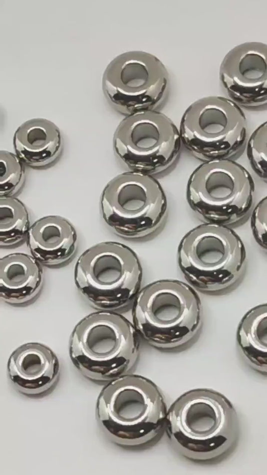 Plain Spacer Beads Roundel Stainless Steel, Silver Tone Finish (Size 6x3mm & 8x4mm, Hole 1.5-2mm, Durable Material)