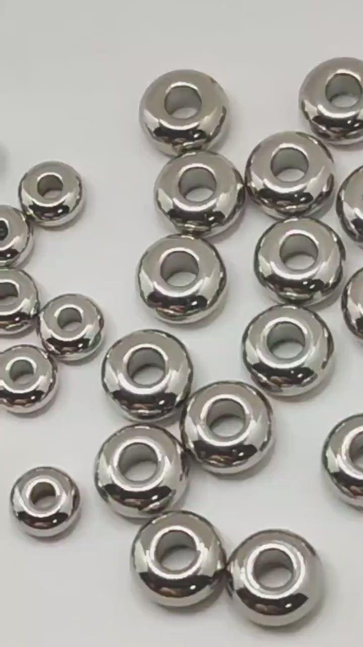 Plain Spacer Beads Roundel Stainless Steel, Silver Tone Finish (Size 6x3mm & 8x4mm, Hole 1.5-2mm, Durable Material)