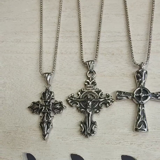 Gothic Cross Pendant: Baroque Jesus Crucifix Design - Durable Stainless Steel, Tarnish Resistant, Five Styles for Necklaces and Gifts