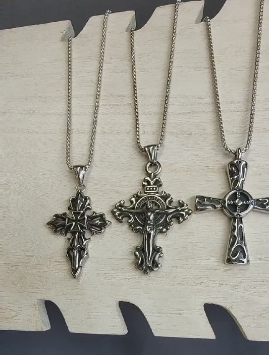 Gothic Cross Pendant: Baroque Jesus Crucifix Design - Durable Stainless Steel, Tarnish Resistant, Five Styles for Necklaces and Gifts