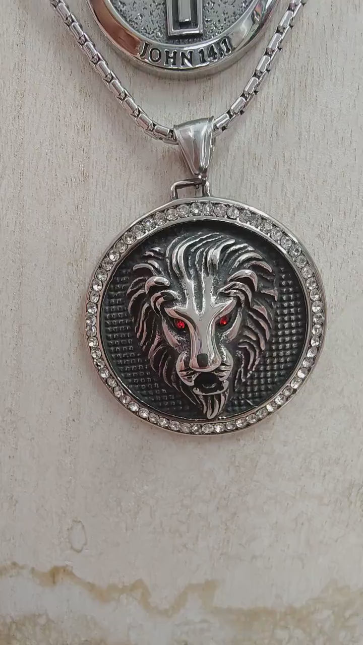 Pendant Lion Head Durable Steel Charm - Polished Stainless Steel Medallions - Lion, Wolf, Eye of Horus & Cross Designs, Gift For Men and Her
