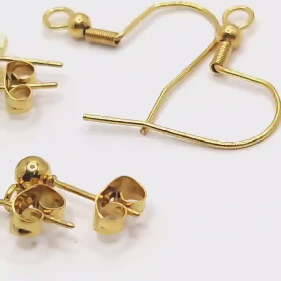 Stainless Steel Fish Wire Stud Earring Hooks, Gold-Plated (Hypoallergenic, 18x20mm Hooks, 5x15mm & 6x17mm Studs)