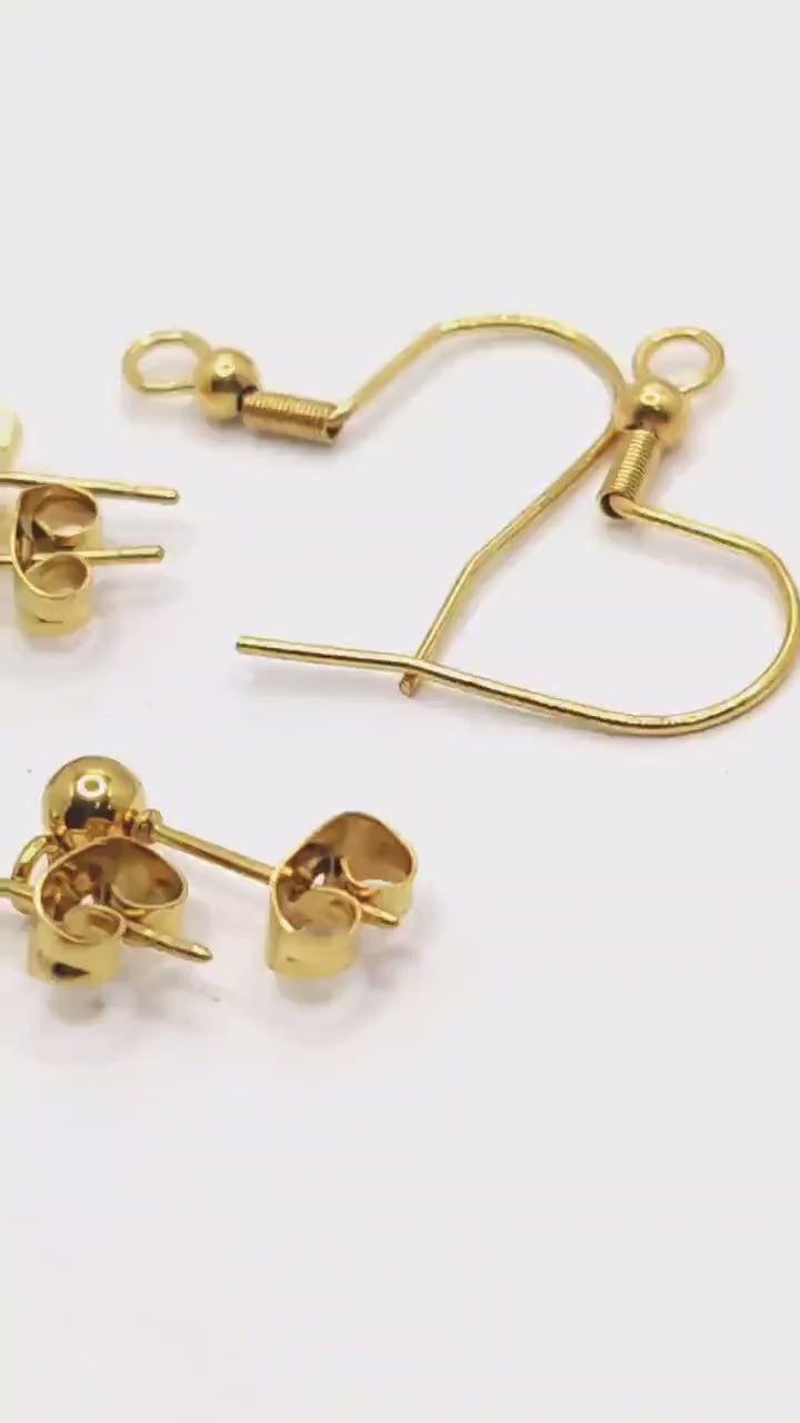 Stainless Steel Fish Wire Stud Earring Hooks, Gold-Plated (Hypoallergenic, 18x20mm Hooks, 5x15mm & 6x17mm Studs)
