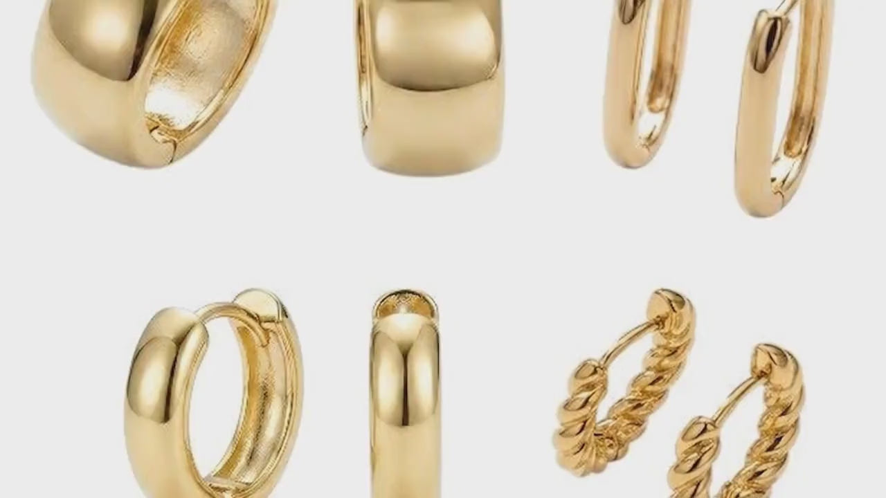 18k Gold Hoop Earring Findings | Huggie Hoops | Chunky Round ,Rectangle, Twisted Rope Hoops | Jewelry Making Supplies
