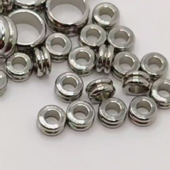 Roundel Plain Spacer Beads: Double Hole Design - Stainless Steel, Big Hole Sizes 5mm & 8mm, Jewelry Making Supply
