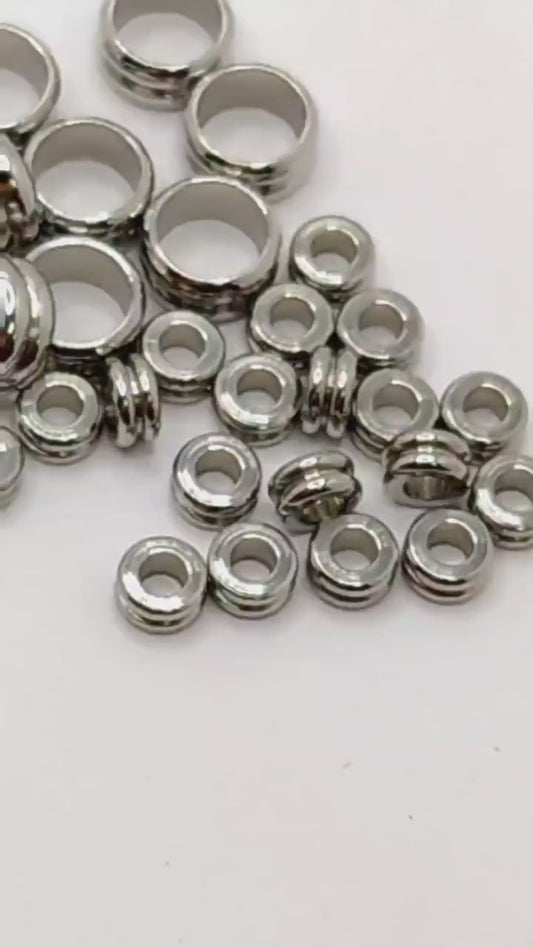 Roundel Plain Spacer Beads: Double Hole Design - Stainless Steel, Big Hole Sizes 5mm & 8mm, Jewelry Making Supply