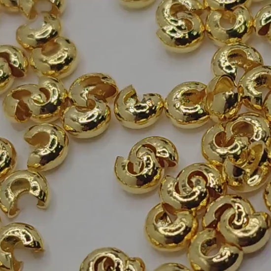 Gold Stainless Steel Crimp Cover Beads: Lustrous Gold Plating - Small, Durable Metal for Jewelry Repair and Craft Supplies