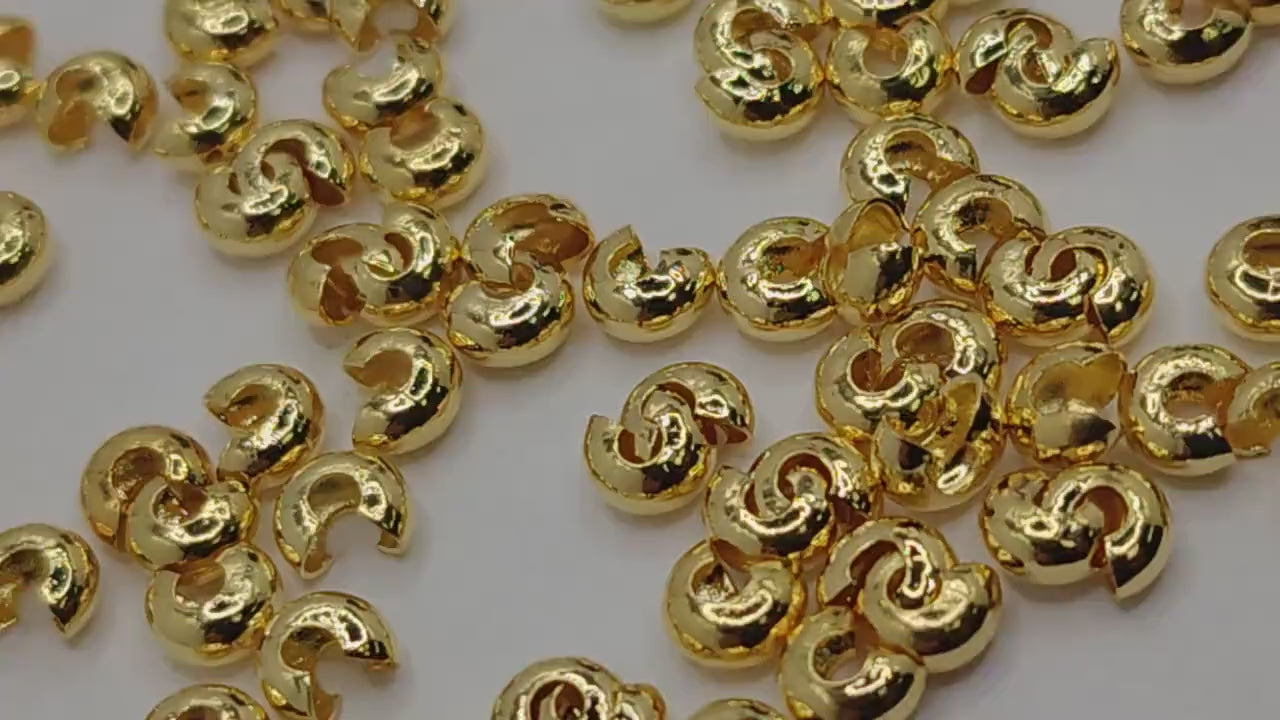 Gold Stainless Steel Crimp Cover Beads: Lustrous Gold Plating - Small, Durable Metal for Jewelry Repair and Craft Supplies