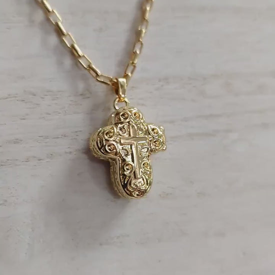 Gold Filled Look Ep Cross Locket Pendant: Faith Inspired Memory Jewelry, Dainty Gold Necklace (27x20x11mm, 18k Alternative)