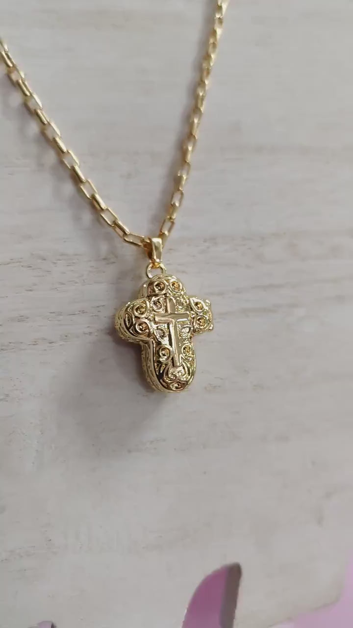 Gold Filled Look Ep Cross Locket Pendant: Faith Inspired Memory Jewelry, Dainty Gold Necklace (27x20x11mm, 18k Alternative)
