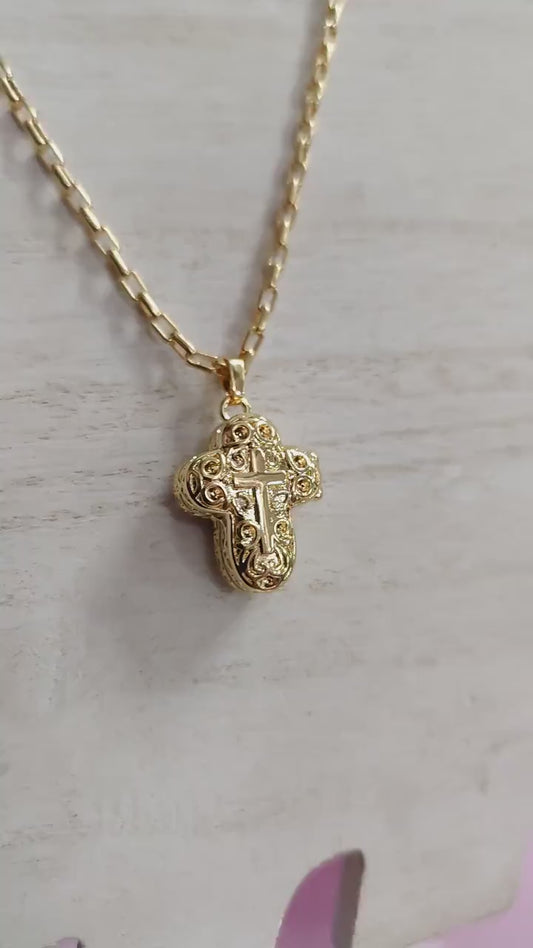 Gold Filled Look Ep Cross Locket Pendant: Faith Inspired Memory Jewelry, Dainty Gold Necklace (27x20x11mm, 18k Alternative)