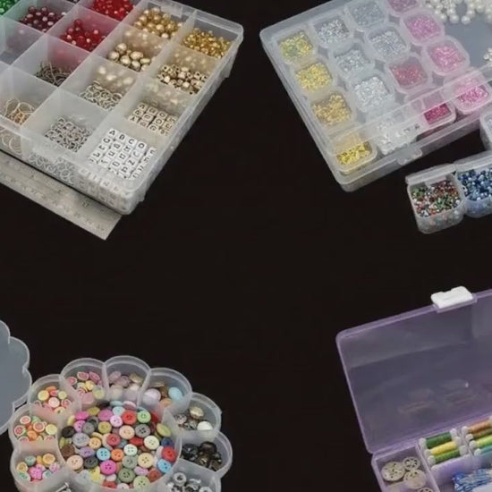 Beading Storage Box Organizer: Clear Plastic, Adjustable Dividers | Stackable, Multi-Compartment, Space Saving | Jewelry Supplies