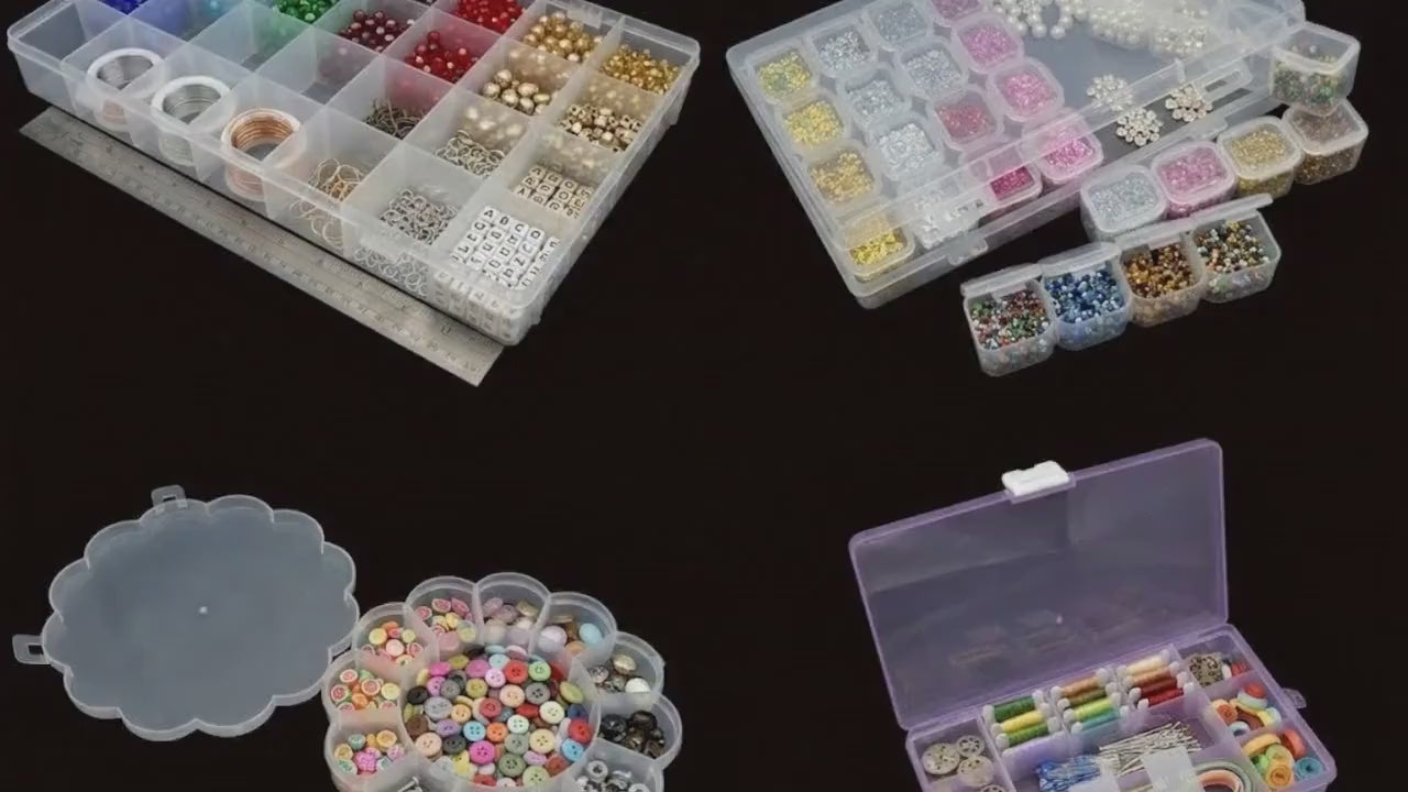 Beading Storage Box Organizer: Clear Plastic, Adjustable Dividers | Stackable, Multi-Compartment, Space Saving | Jewelry Supplies