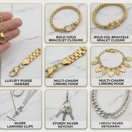Gold Plated Lobster Clasps Snap: Jewelry Connectors for Necklaces Bracelets (Rectangle Shape, Gold & Silver Tone, 3 Pieces)