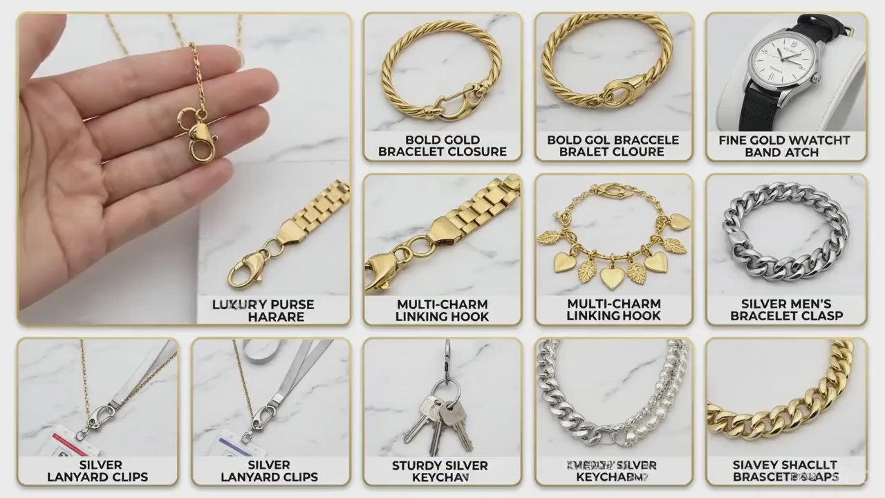 Gold Plated Lobster Clasps Snap: Jewelry Connectors for Necklaces Bracelets (Rectangle Shape, Gold & Silver Tone, 3 Pieces)