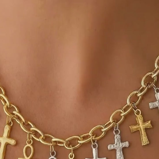 Egyptian Ankh Charm Gold Or Silver: Faith Symbol Jewelry Bundle, Stainless Steel (12pcs, Mixed Cross and Ankh, Lead-Free Materials)