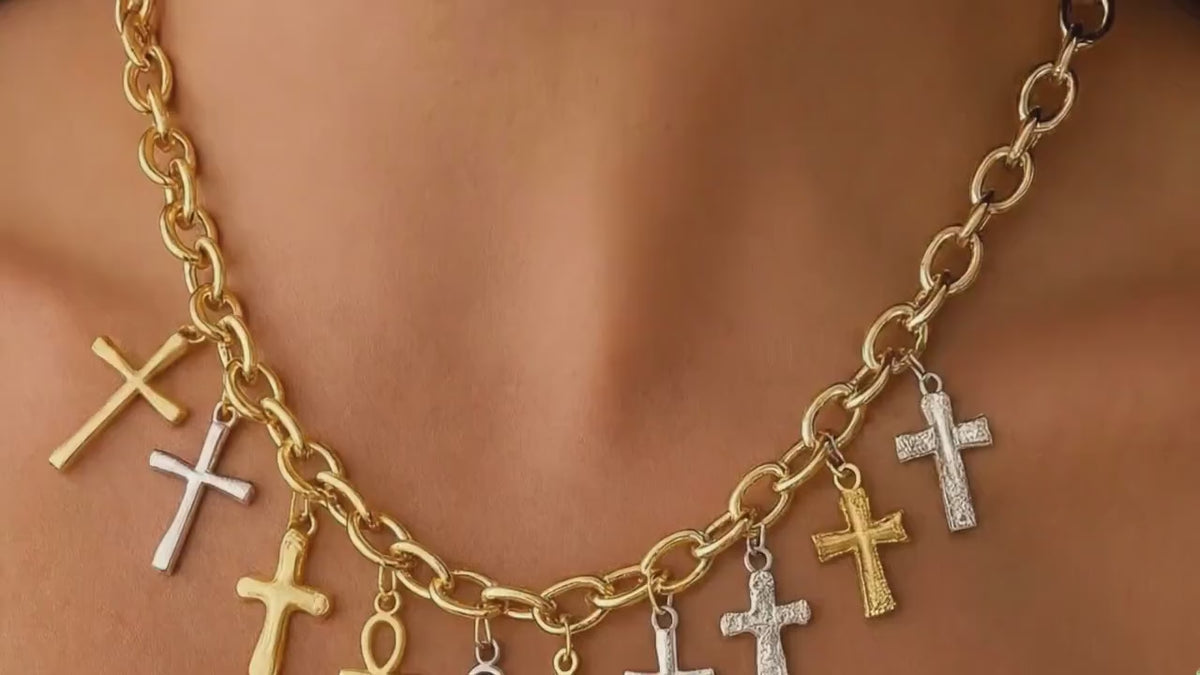 Egyptian Ankh Charm Gold Or Silver: Faith Symbol Jewelry Bundle, Stainless Steel (12pcs, Mixed Cross and Ankh, Lead-Free Materials)