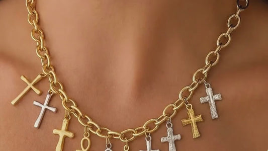 Egyptian Ankh Charm Gold Or Silver: Faith Symbol Jewelry Bundle, Stainless Steel (12pcs, Mixed Cross and Ankh, Lead-Free Materials)