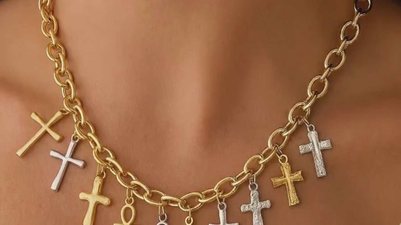 Egyptian Ankh Charm Gold Or Silver: Faith Symbol Jewelry Bundle, Stainless Steel (12pcs, Mixed Cross and Ankh, Lead-Free Materials)