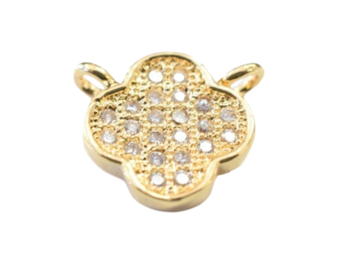 Lustrous 18k Gold Filled Lucky Clover Connector with CZ BeadsFindingDepot
