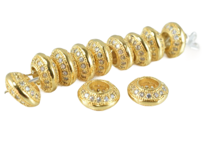 Luxurious Gold Filled Micro Pave Roundel Beads with CZ BeadsFindingDepot
