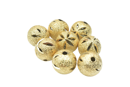 18K Gold Filled EP Round Ball Beads Stardust Diamond Cut Round Ball  8mm/10mm Jewelry BeadsFindingDepot