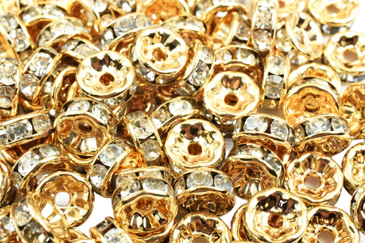 Gold Filled EP Rhinestone Spacer Roundel wheel round sizes 4mm/5mm/6mm/7mm/8mm/10mm/12mm Findings for jewelry supplier and wholesale BeadsFindingDepot