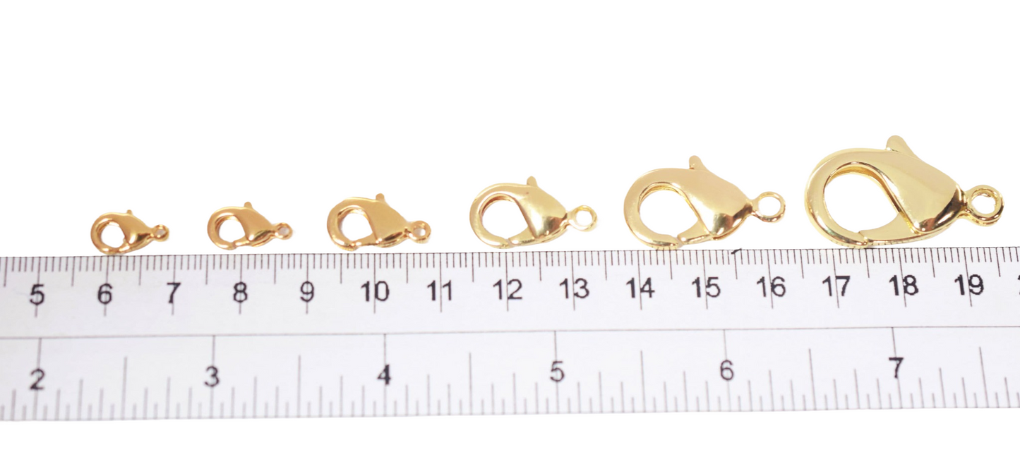Gold filled EP lobster clasp 18K/14K locker Findings  jewelry Supplier different sizes 4x9mm/6x10mm/7x12mm/8x14mm/12x20mm/12x23mm wholesale BeadsFindingDepot