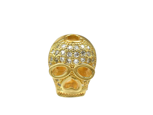 Glittering Skull Bead Charm - 18K Gold Filled with Micro Pave Cubic Zirconia, Jewelry Making Spacer Bead BeadsFindingDepot