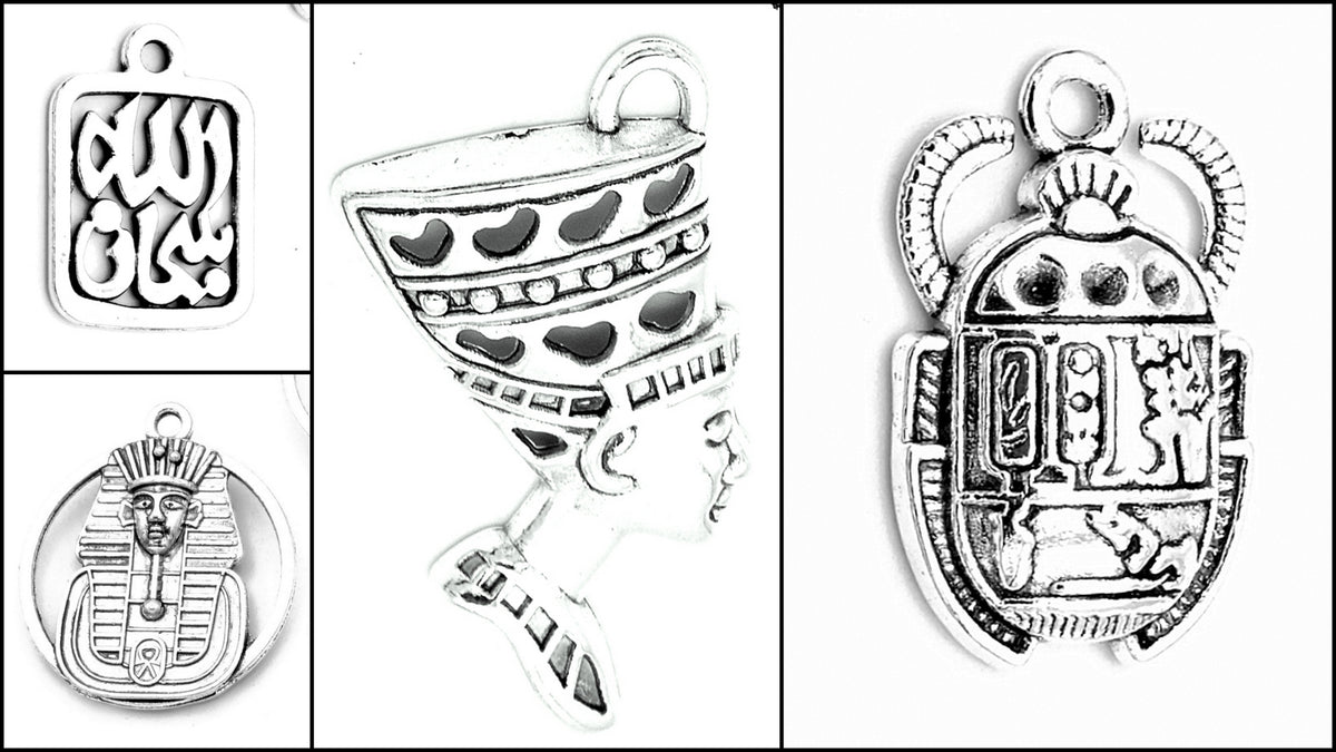 Egyptian Charm Cleopatra Scarab King Tut ????? ???? Silver Alloy - BeadsFindingDepot