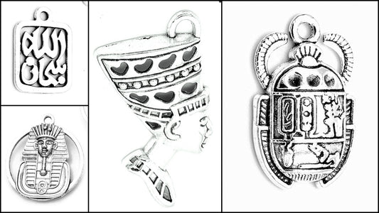 Egyptian Charm Cleopatra Scarab King Tut ????? ???? Silver Alloy - BeadsFindingDepot