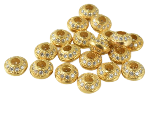 Luxurious Gold Filled Micro Pave Roundel Beads with CZ BeadsFindingDepot