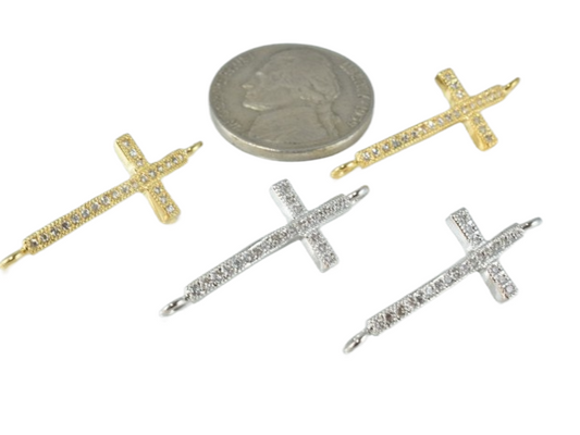18K Gold & White Gold Filled Cross Connectors, Clear CZ Micro Pave Bead Charms for Jewelry Making BeadsFindingDepot