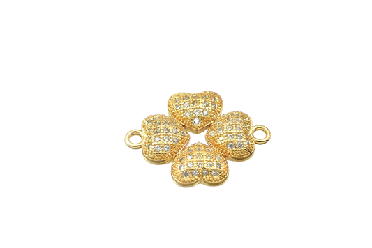 18K Gold Filled Flower Heart Charm with Clear CZ, Micro Pave Rhinestone Connector for Jewelry Making BeadsFindingDepot