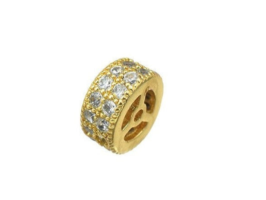 18K Gold Filled EP Micro Pave Beads 10mm Roundel For Jewelry Making