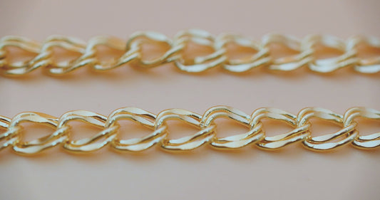 3 feet Gold Filled  Flat Parallel Double Link Cuban Chain Diamond Cut Size 7mm, Thickness 1mm 18K  For Jewelry Making GFC130H Sold by Foot - BeadsFindingDepot