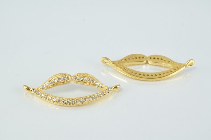 Lips 30x10mm 18k Gold Filled EP Micro Pave Beads with Clear CZ Cubic Zirconia, 18K Gold Filled Finding, For Jewelry Making GFM12G