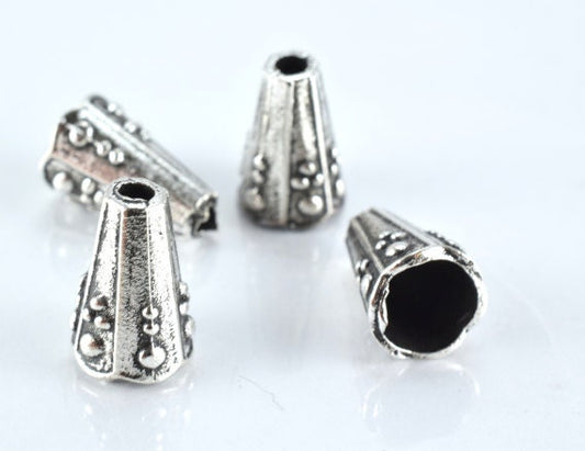 13x9mm Embossed Cone Antique Silver Charm Pendant Decorative Alloy Beads 18pcs/Pk 2mm hole opening, 2mm thickness