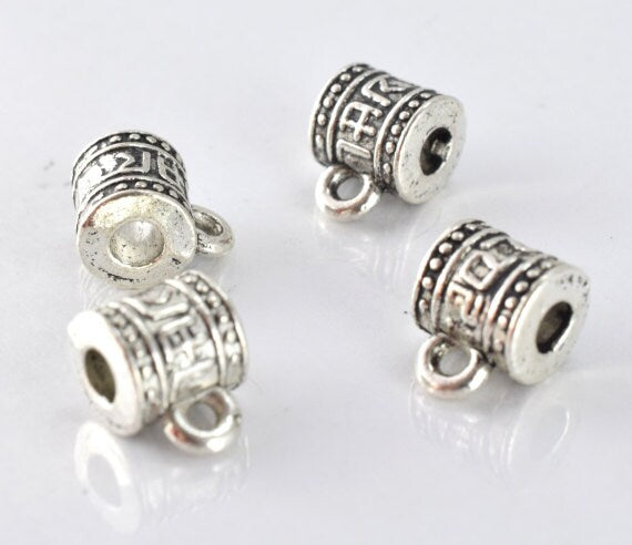7x10mm Antique Silver Plated Decorative Textured Bead Charm, Sold by 1 pack of 10pcs, 2mm hole 2mm bail