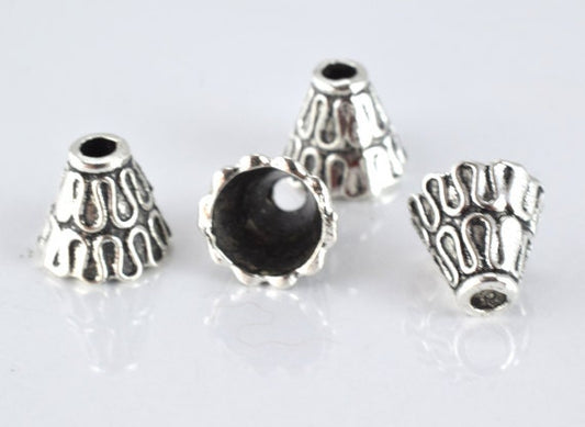 10X10mm Antique Silver Black Accent Decorative Cone Metal Beads, 20pcs/PK, 2mm hole 1mm thickness