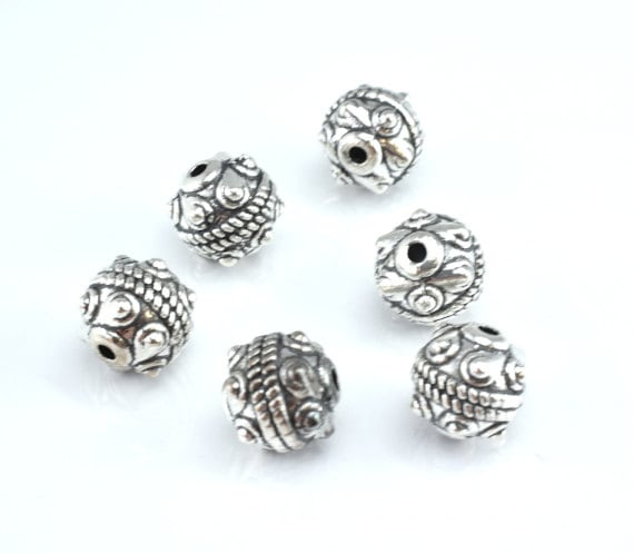 10mm Antique Silver Black Accent Beads, Sold by 6pcs, 2mm hole opening, 12grams/pk, Item# 110365