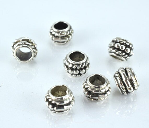 6x9mm Antique Silver Braided Textured Decorative Metal Alloy Beads, Sold by 1 pack of 20pcs, 3mm hole opening