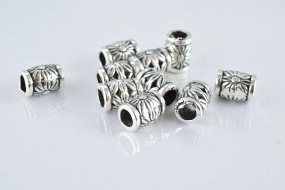 10x7mm Sunflower Antique Silver Metal Beads, Sold by 1 pack of 10pcs, 3mm hole opening, 1mm bead thickness