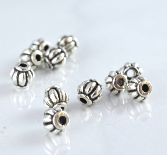 4mm Antique Silver Textured Ridge Round Ball Beads, Sold by 1 pack of 50pcs, 1mm hole opening, 14grams/pk