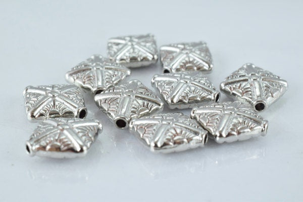 10x12mm Matte Silver Engraved Decorative Alloy Beads,10pcs/PK, 2m hole 5m thickness