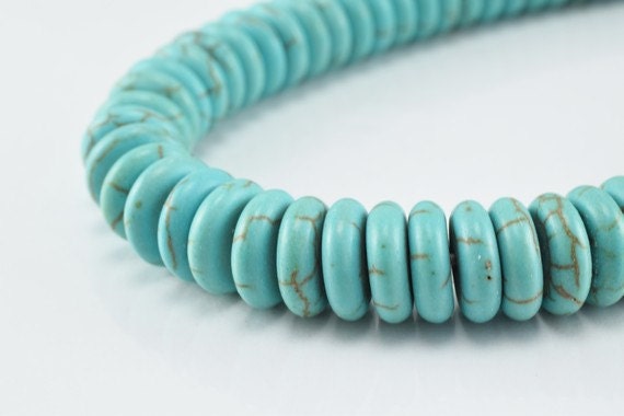 Donut Flat Turquoise Howlite Gemstone Roundelle Beads 8mm/10mm/12mm Natural Stones Beads healing stone chakra stones for Jewelry Making