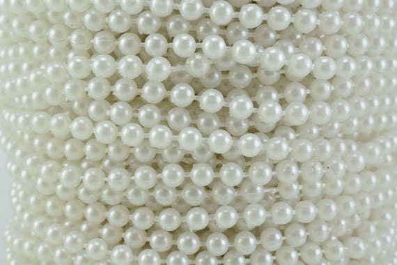 4mm Plastic Pearl Roll 50 Yards White/Creamy Wedding Pearl Beads on a Spool, Roll, Acrylic Beaded Garland Strand
